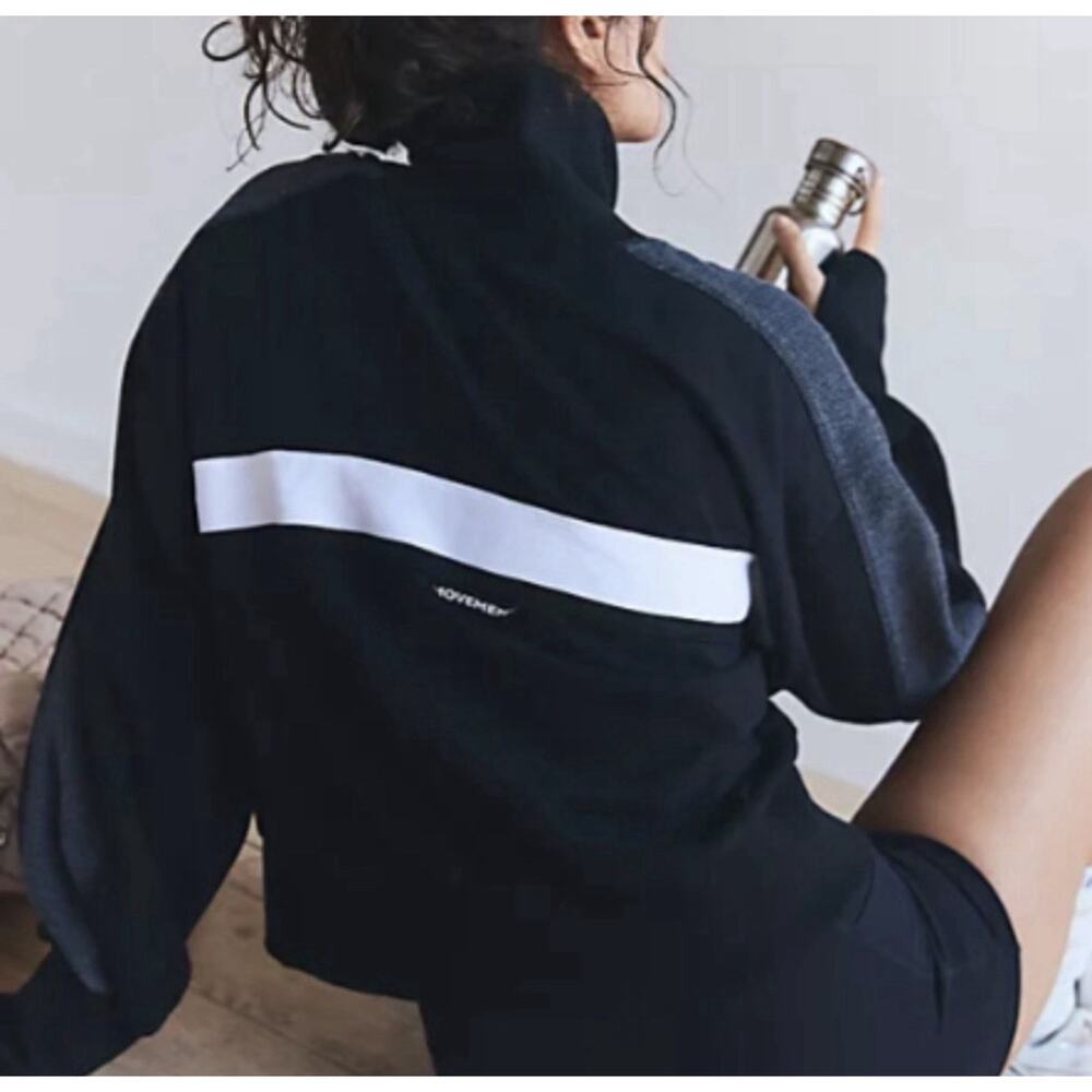 Free People Movement High Jump Full Zip Up Track Jacket Oversized Black Medium - Picture 2 of 13